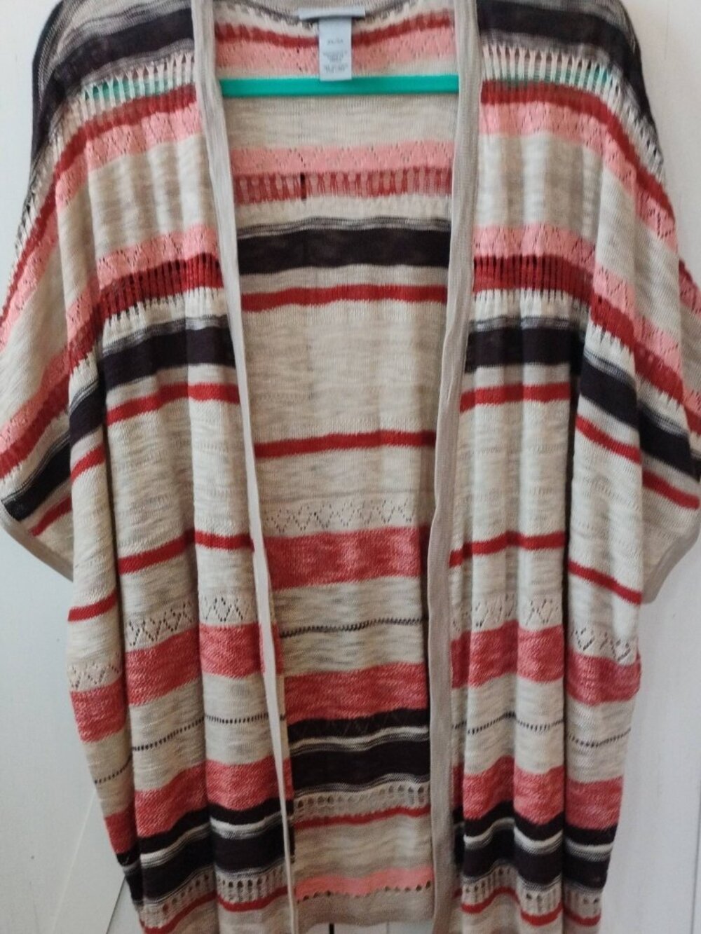 Catherines Striped Lightweight Sweater Cardigan Pointelle Stitch-Short Slve 4X5X